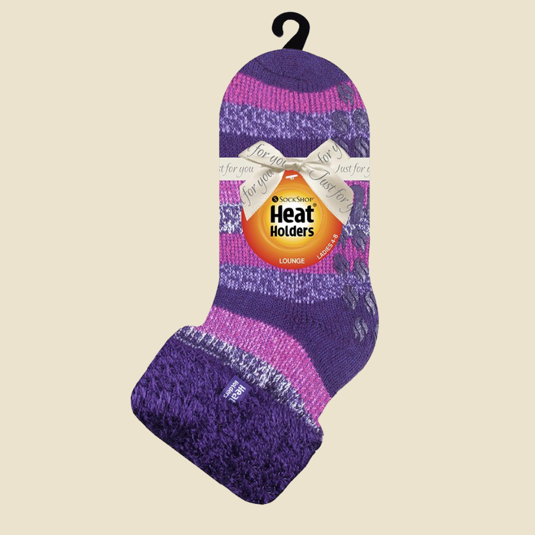 Thermal slipper socks in purple and pink