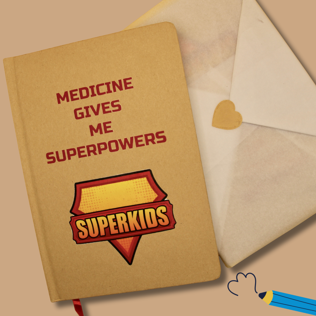 Notebook for child wrapped in tissue paper and unwrapped.