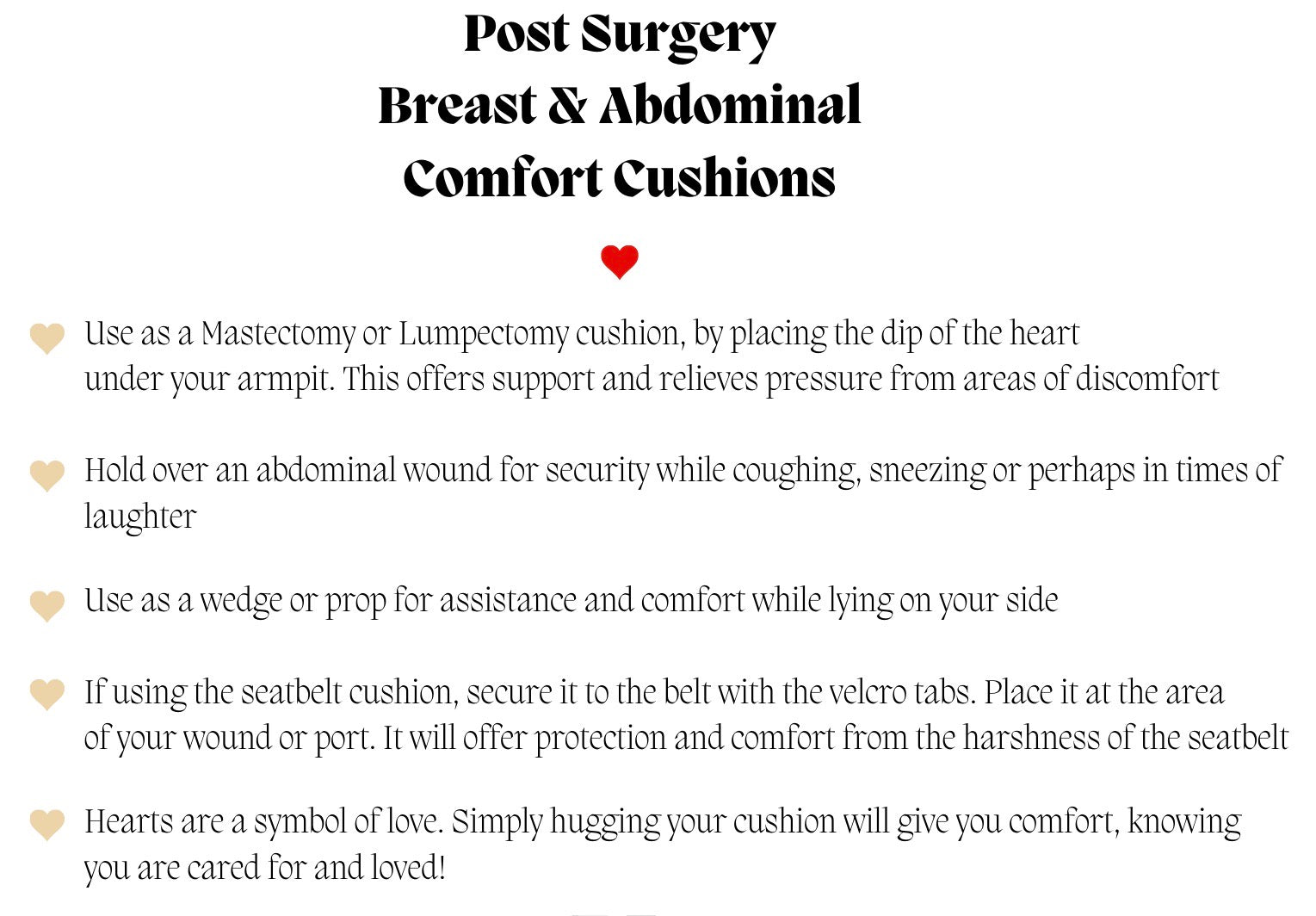 Card detailing the use of post surgery cushion