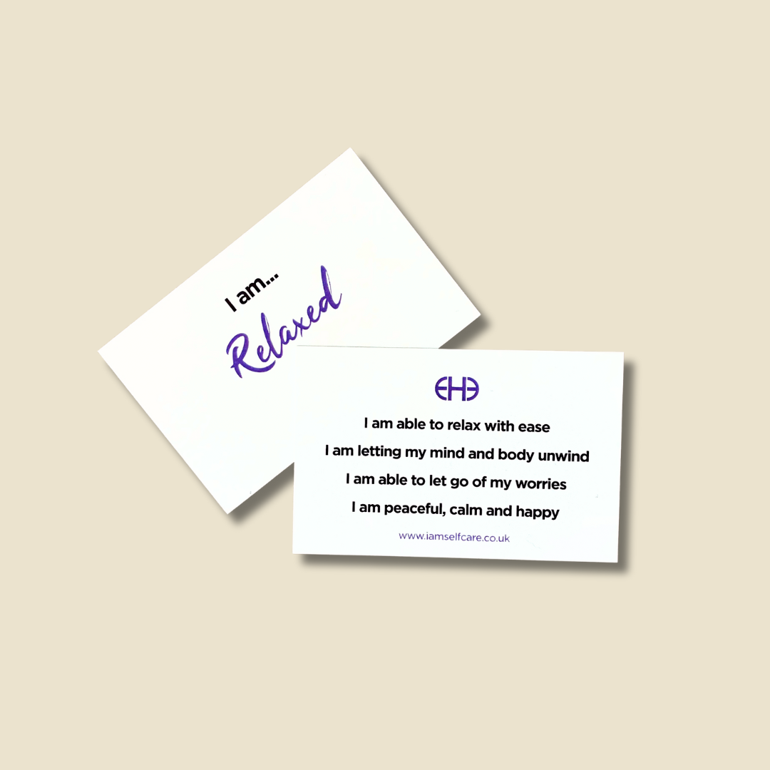 Two cards with  relaxation affirmations on a beige background
