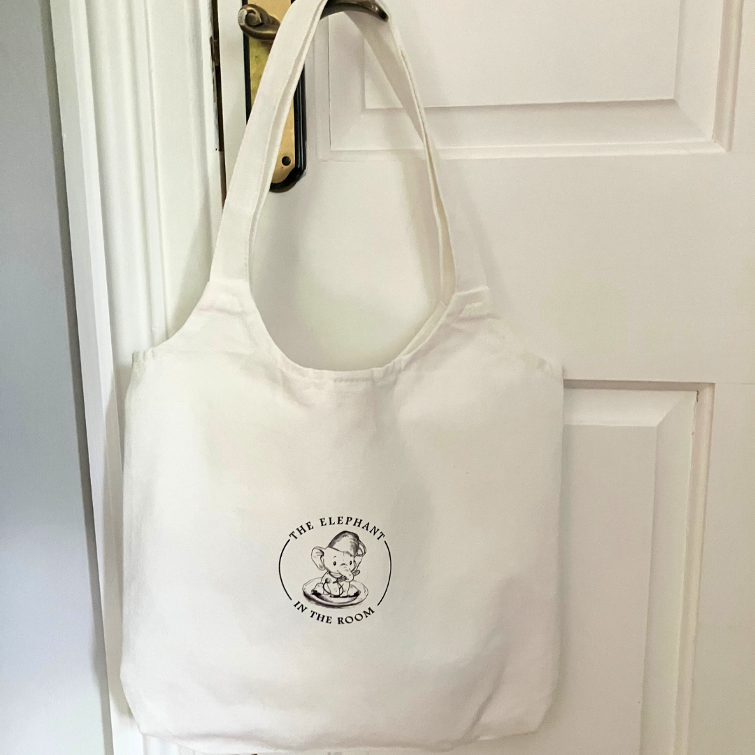 Logo on the back of chemotherapy tote bag