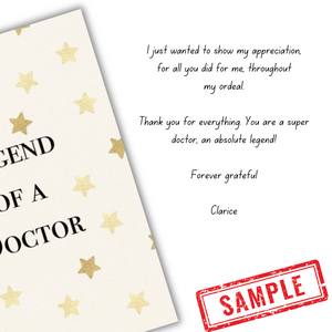 sample message in Legend of a doctor card