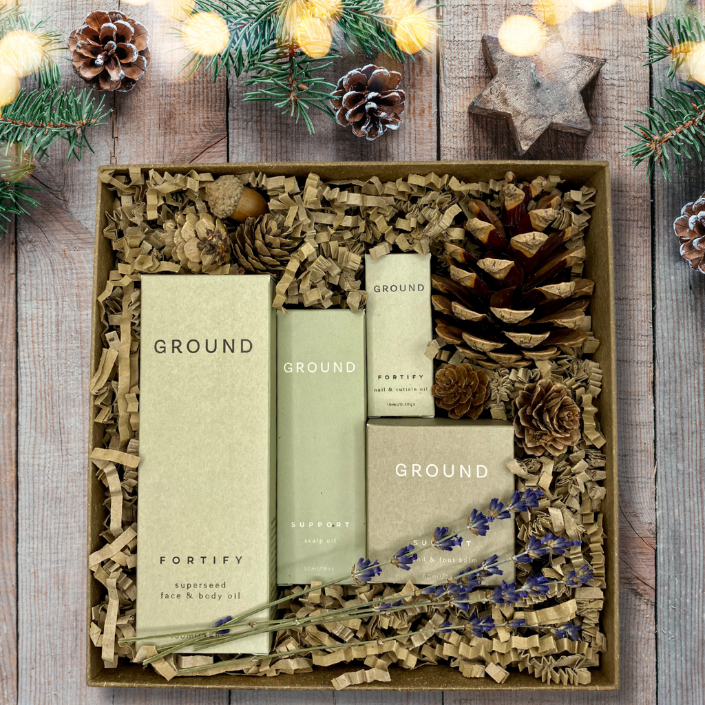 Ground Wellbeing Cancer Care products in a gift box