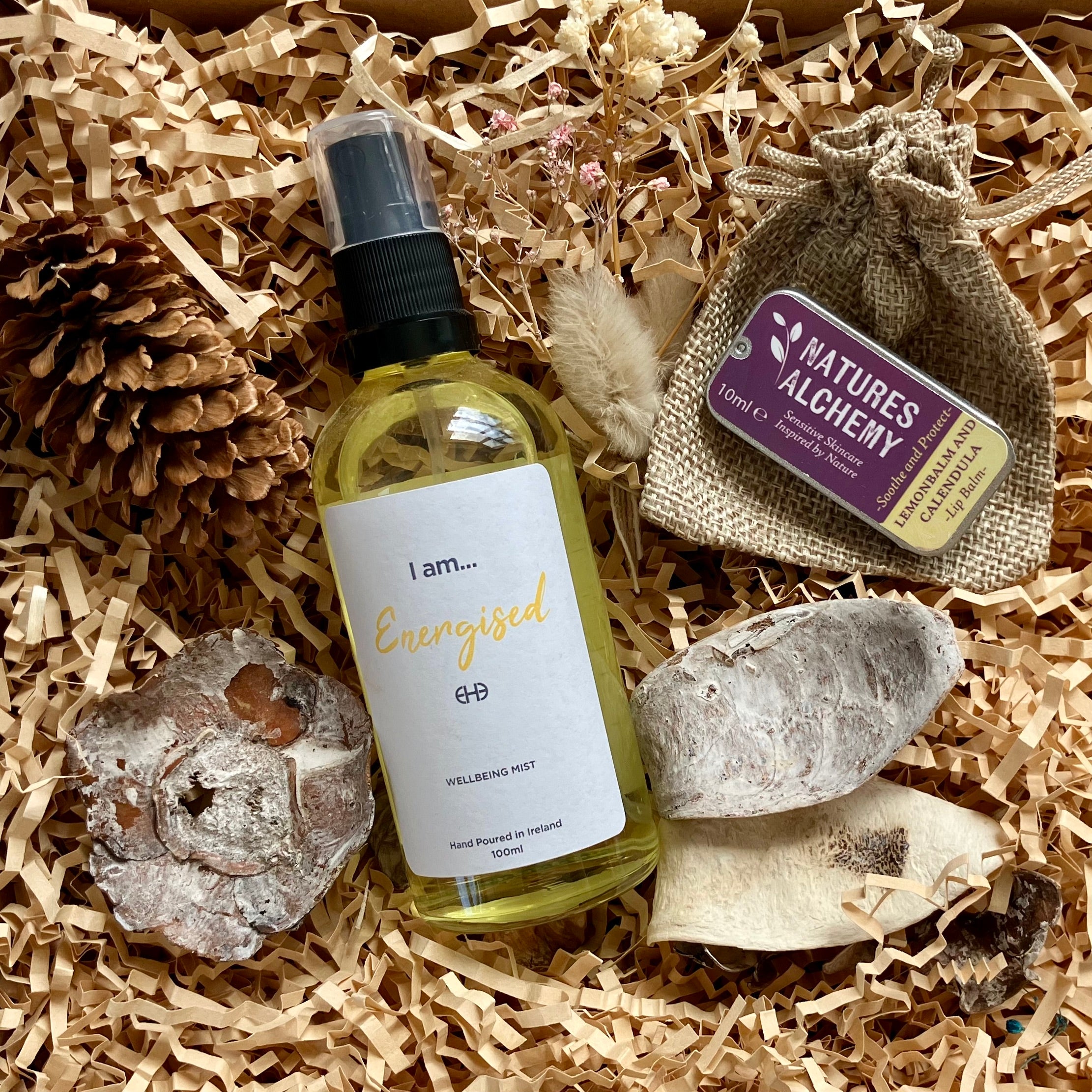 care package with I am energised room and pillow mist