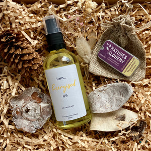 care package with I am energised room and pillow mist