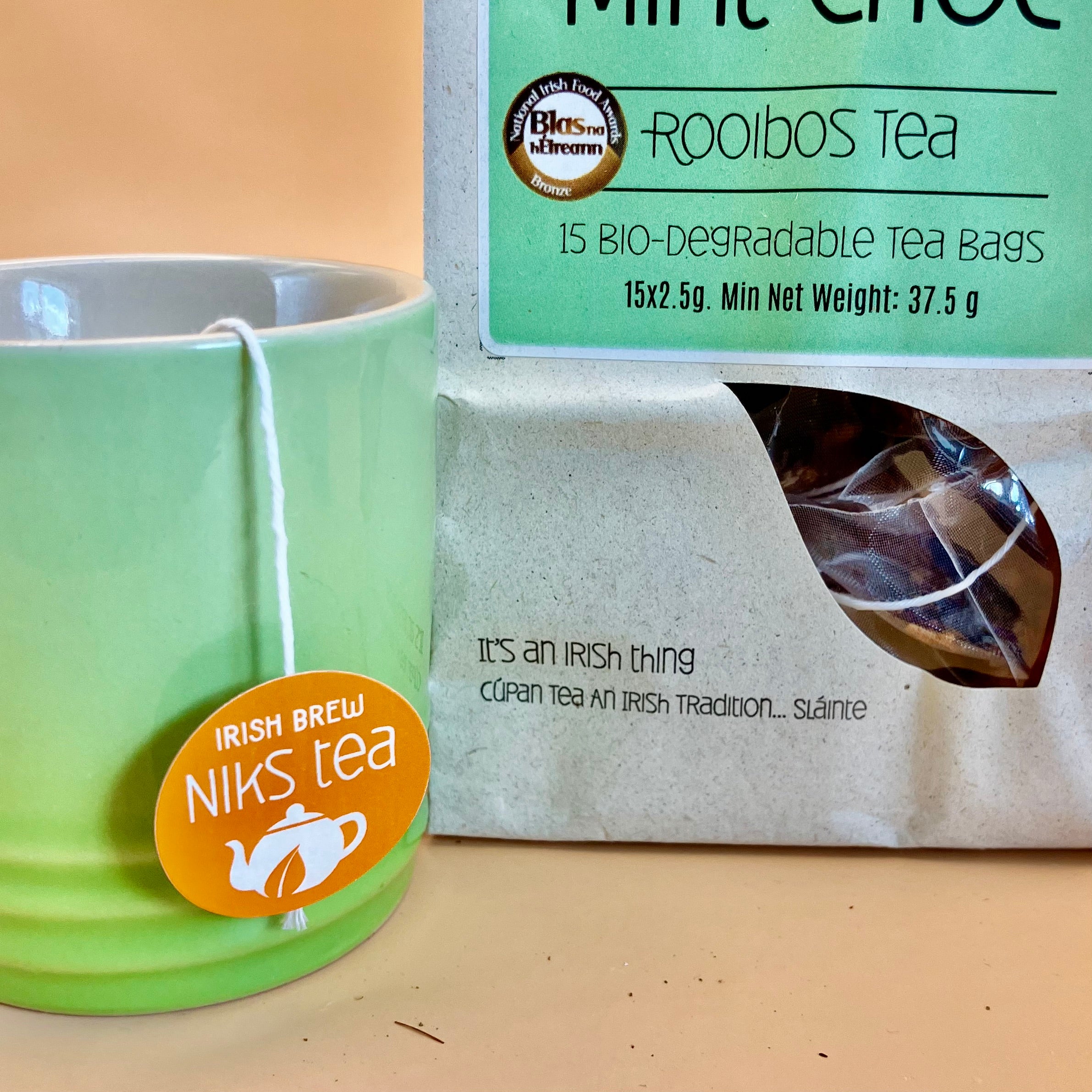 Close up of pack of Mint Choc Wellness Tea
