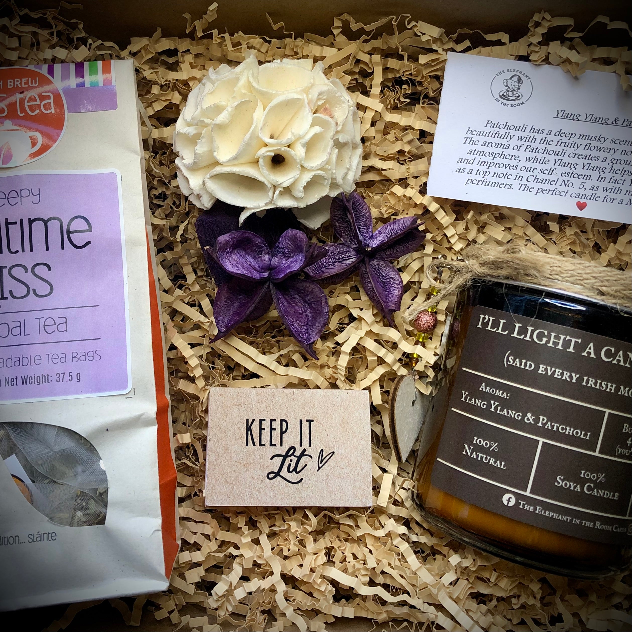 Cancer Candle and wellness tea care package