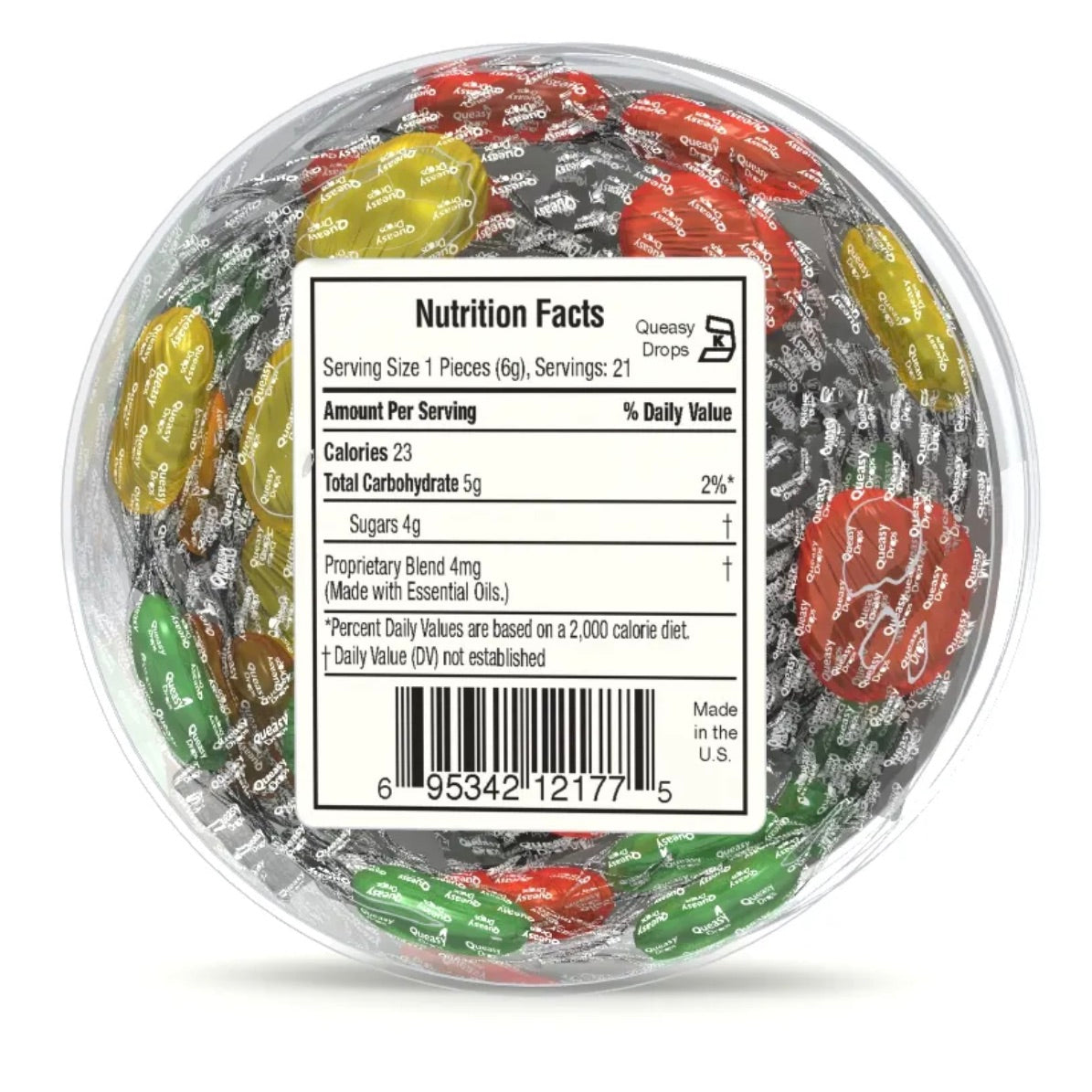 Nutrition facts of Queasy Drops for nausea relief
