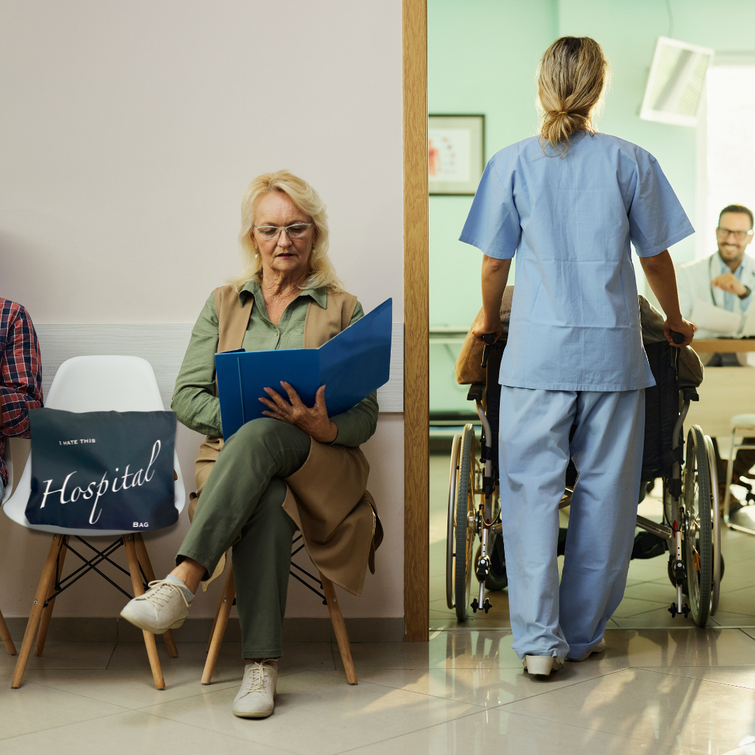 Patients outside doctors waiting room