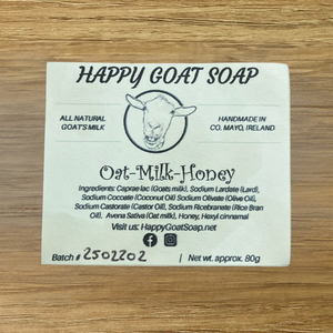Label showing ingredients of Goats Oat Honey and Milk Soap