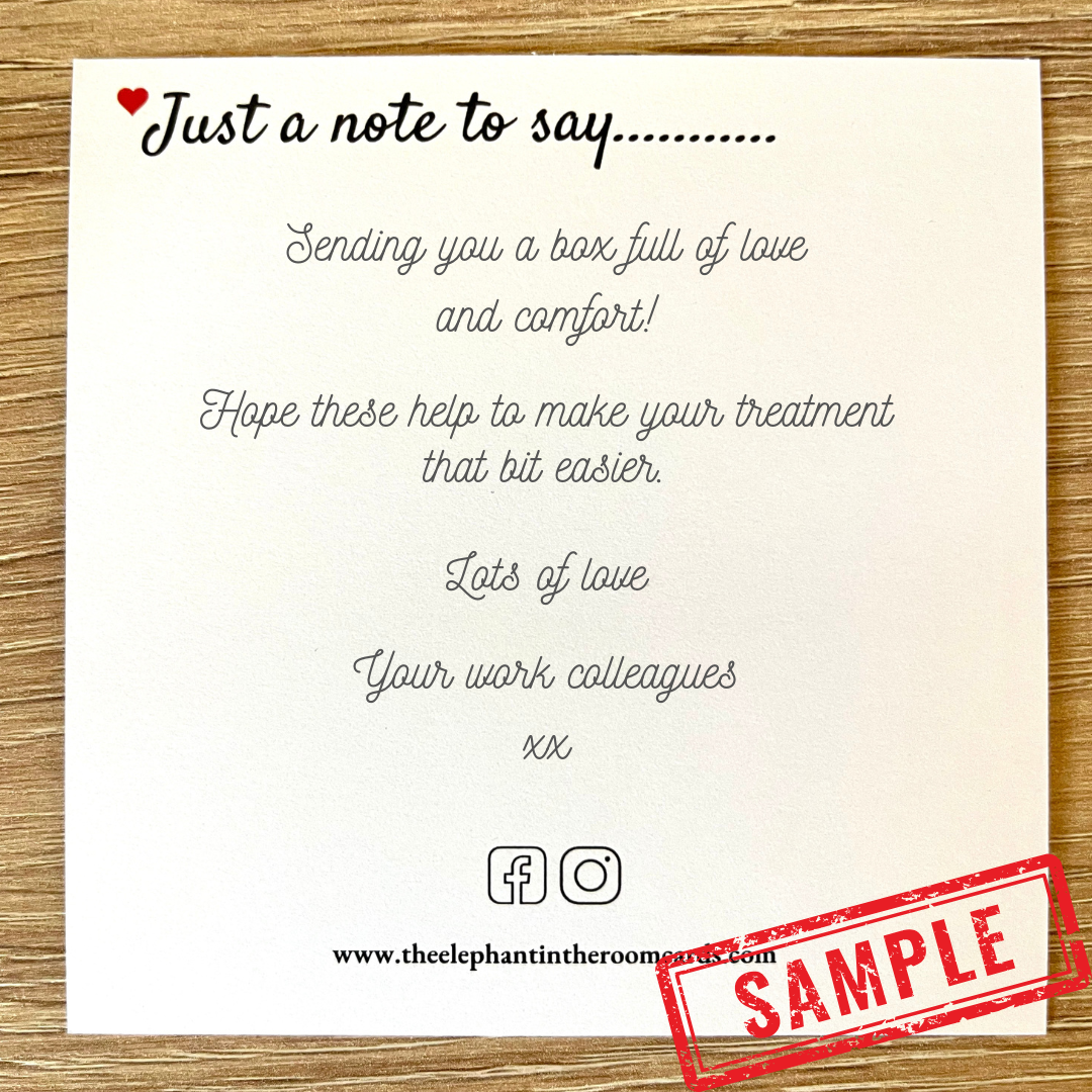 Sample get well message on blank card to go with a chemotherapy hamper