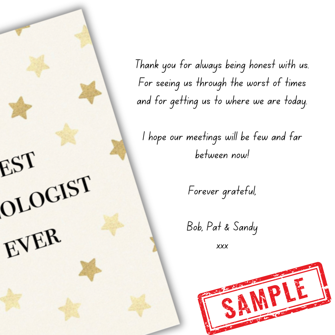Sample message in thank you oncologist card