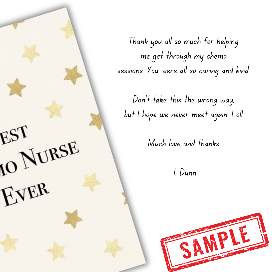 Sample message on inside of Best Chemo Nurse Ever Card