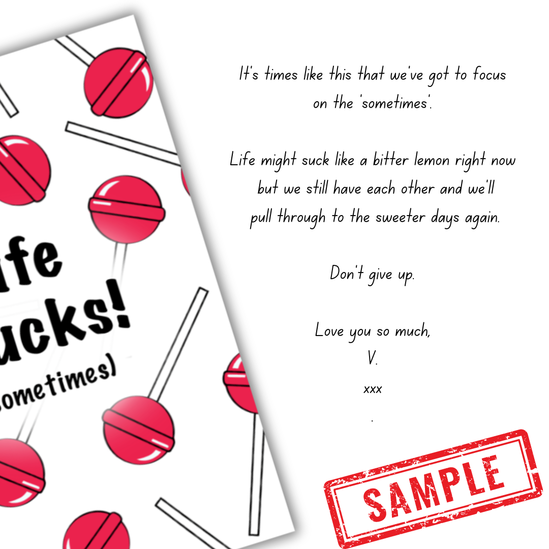 Sample message in Life Sucks card