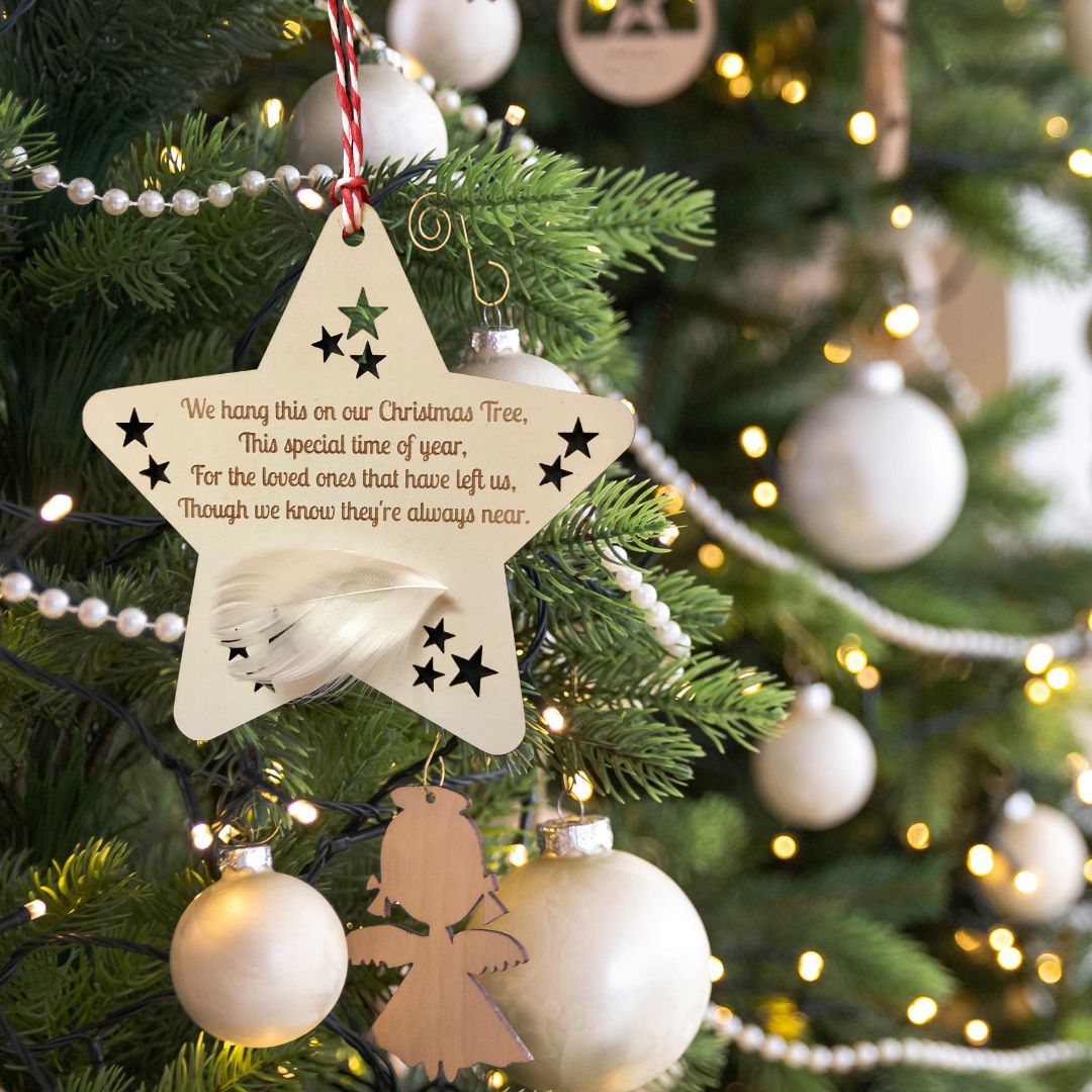 Gift for someone grieving. Christmas Tree decoration with a white feather