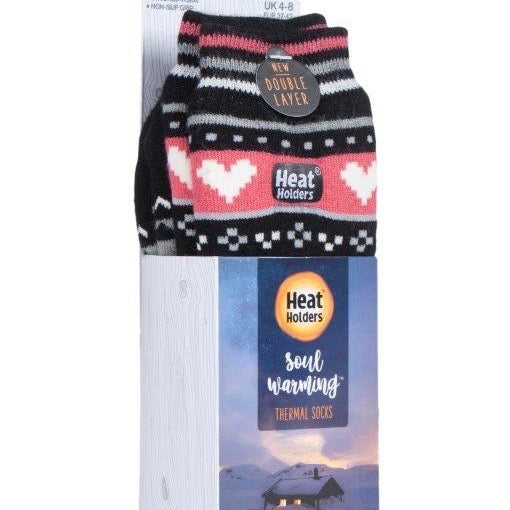 Ladies Thermal Slipper Socks - Pink/Black