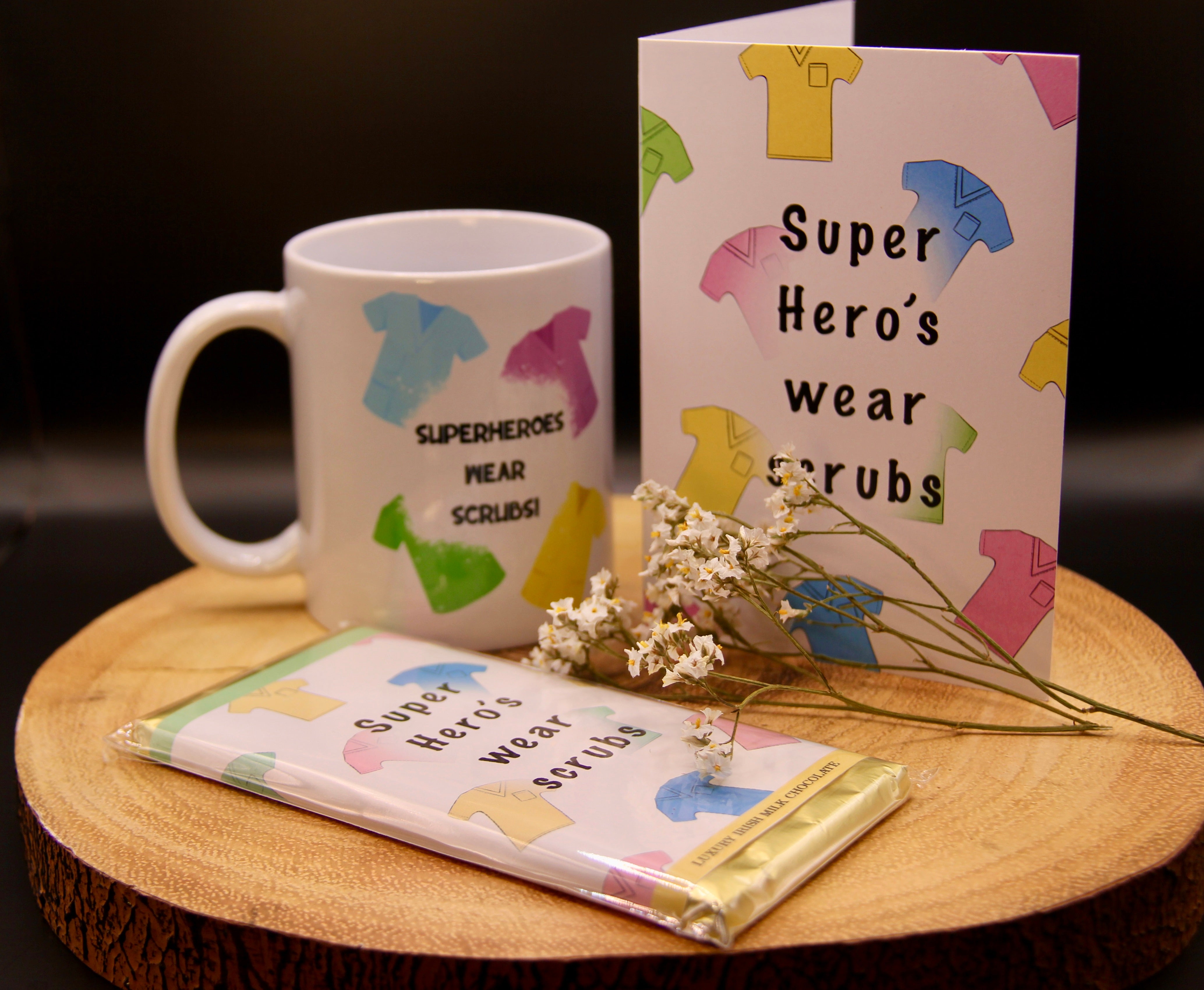 Super Hero's Wear Scrubs Thank You Chocolate, Mug & Card Gift Set